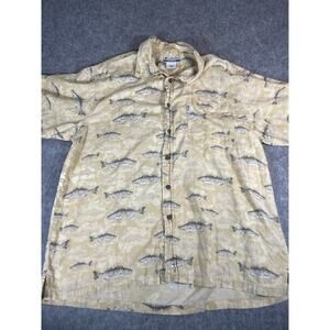 Columbia Sportswear River Lodge Button Up Pocket Shirt Men XL Fish Print Fishing
